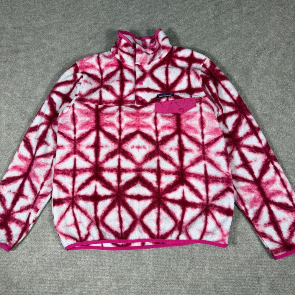 Patagonia Synchilla Snap T Fleece Jacket Pink Diamond Tie Dye Pullover Sz Small